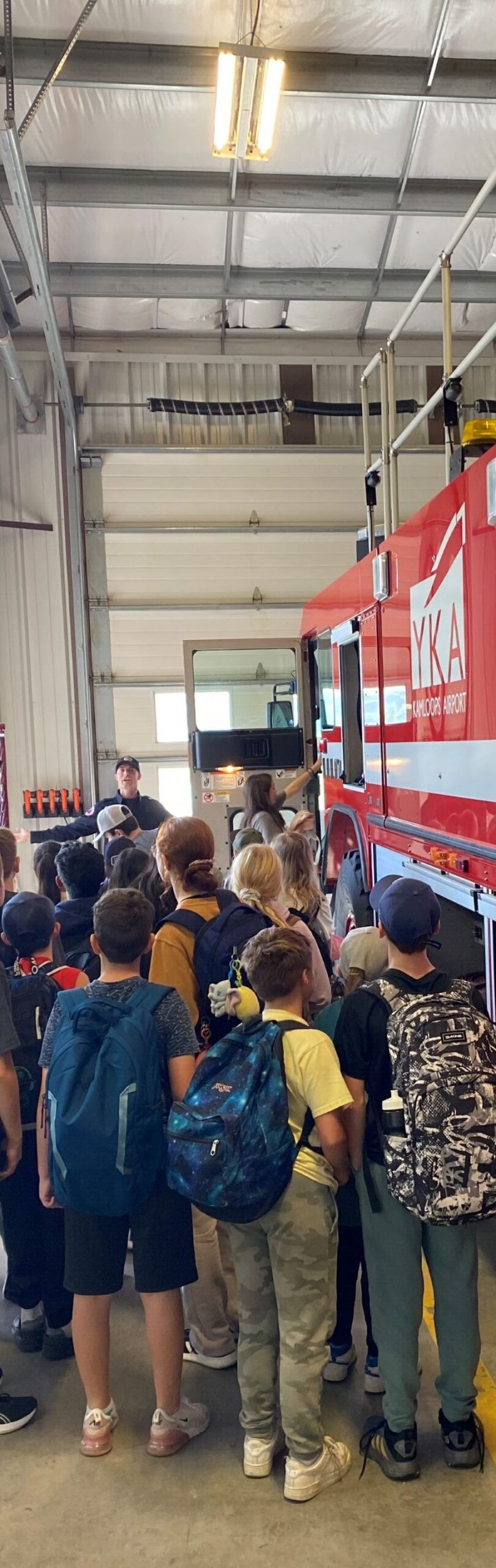 Students touring the Kamloops Airport Firehall