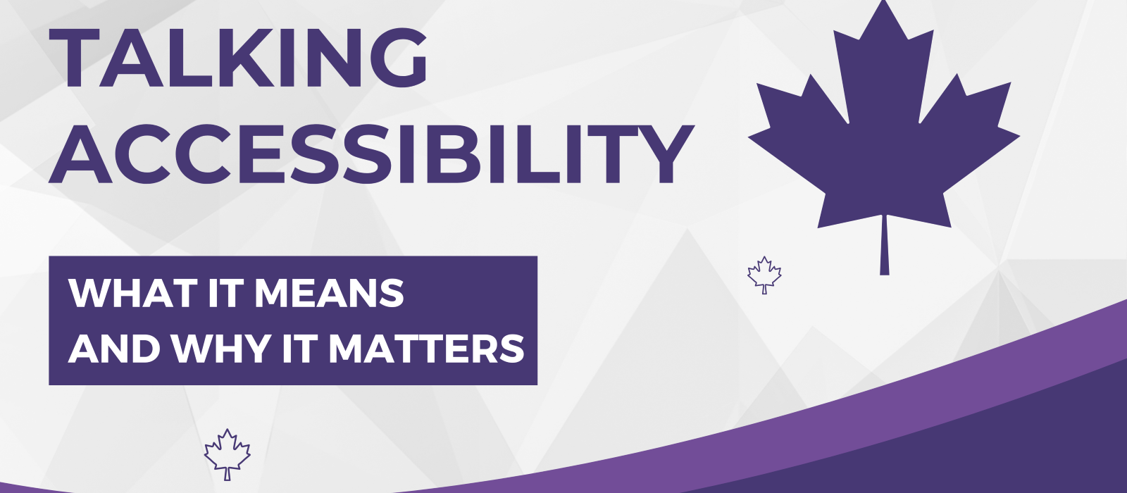 Talking Accessibility What it means and why it matters This banner image features purple text and purple maple leaf graphics