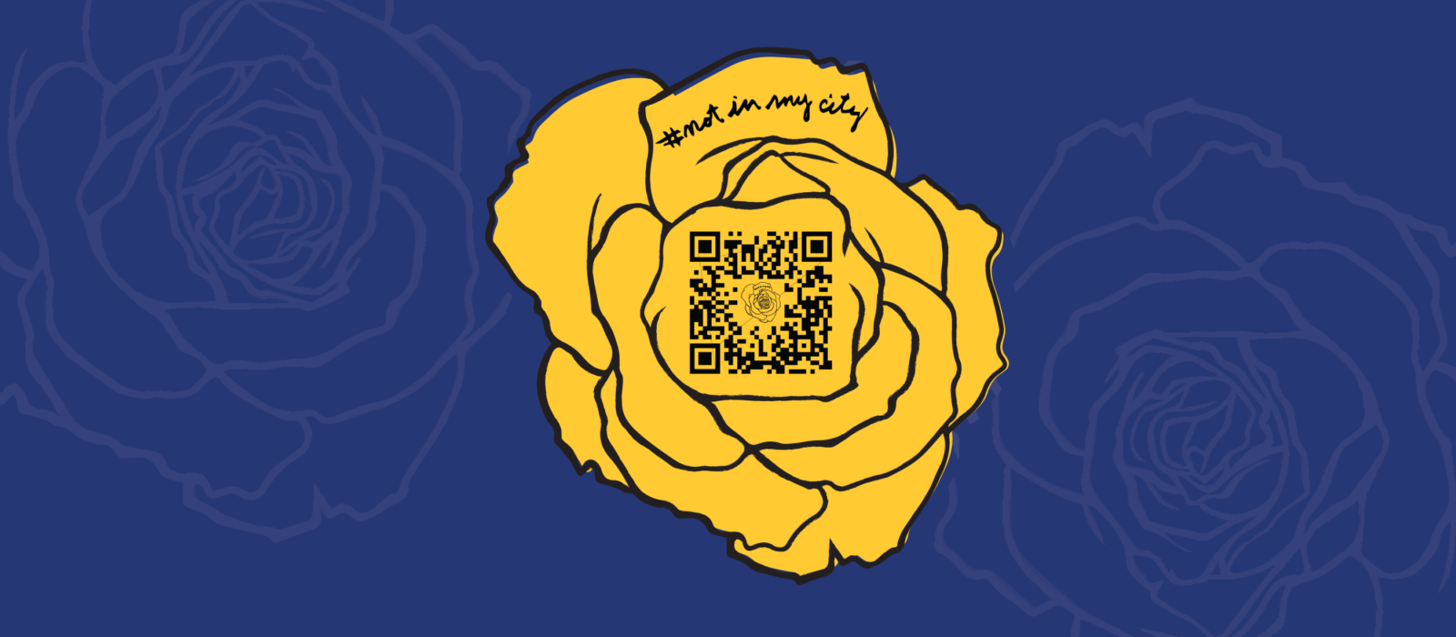 Not In My City's logo. A yellow rose on a navy background presented in digital style.