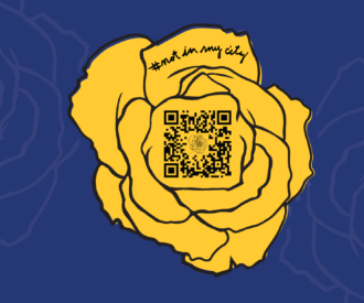 Not In My City's logo. A yellow rose on a navy background presented in digital style.